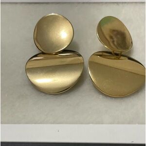 Gold double circle dangle drop earrings